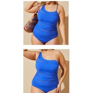 NNT Catherine Malandrino one-piece swimsuit asymmetrical one shoulder w/mesh L